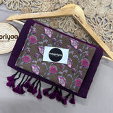 Wine Handloom Khadi Cotton Saree With Flower Print Blouse